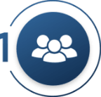 Step one icon with icon of people