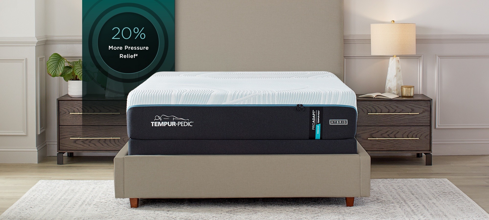 ProAdapt Medium Hybrid mattress in a styled room 20% more pressure relief